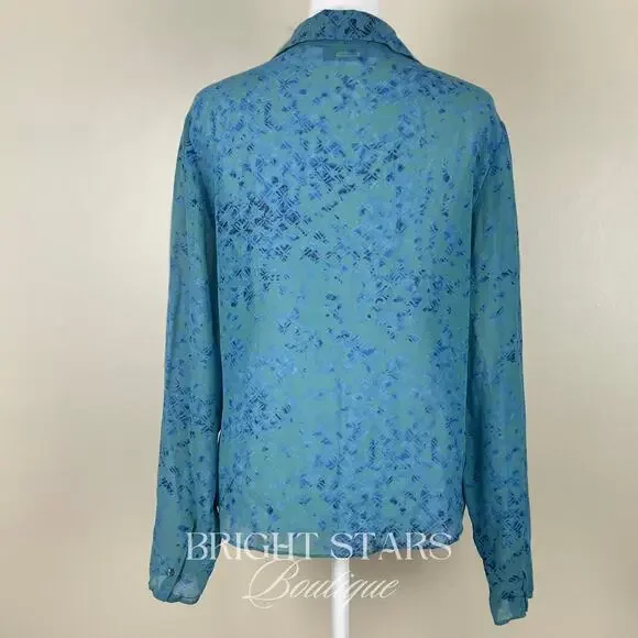 Extremely Rare Blue Silk Blouse Button Down ASO Lorelai Gilmore Girls Vintage - Picture 7 of 9